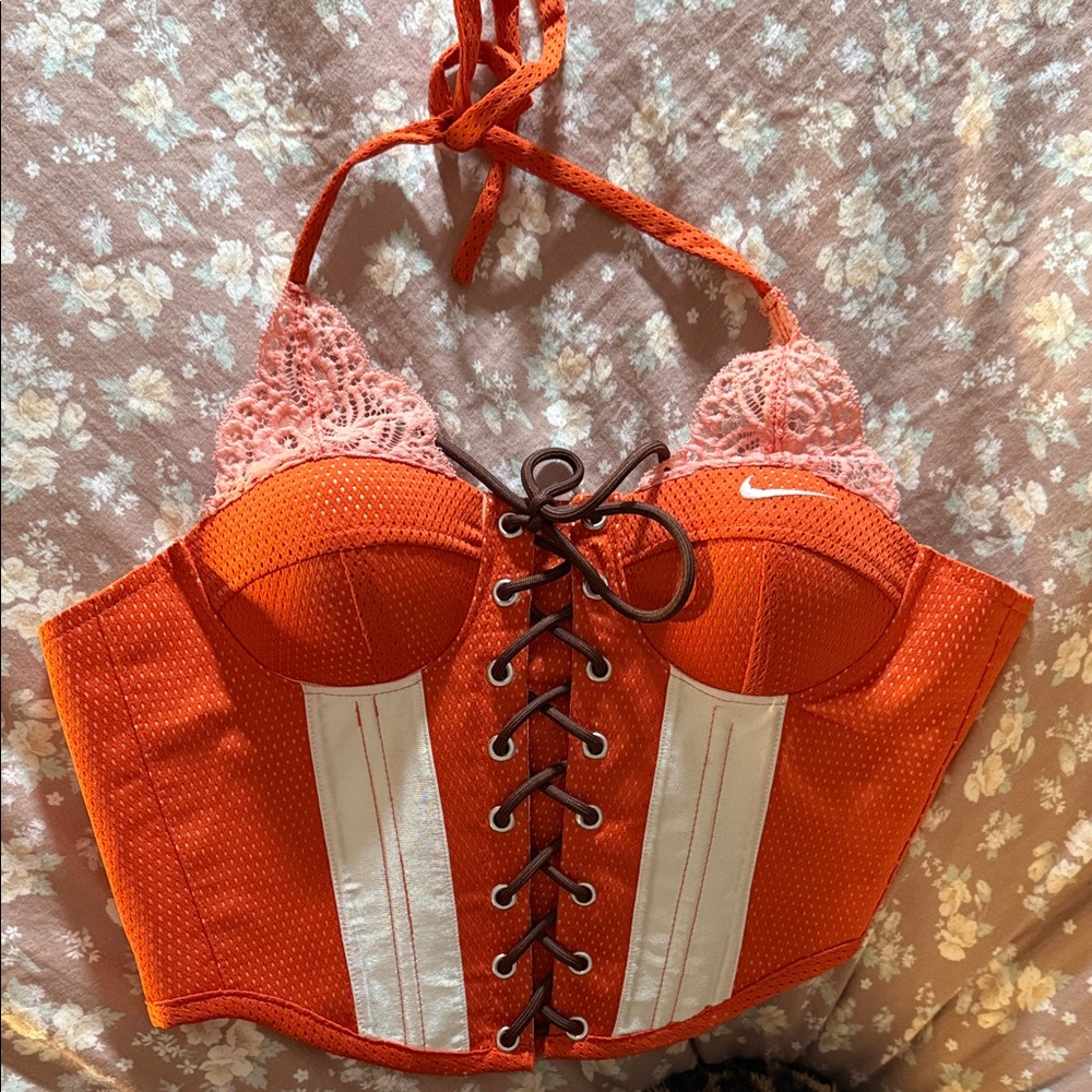 REMAKE nike Orange Lace-Up Corset Top